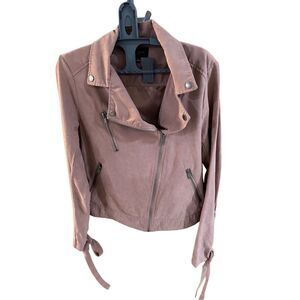 BE COOL Women’s Pink Faux Suede Moto Jacket Size Large